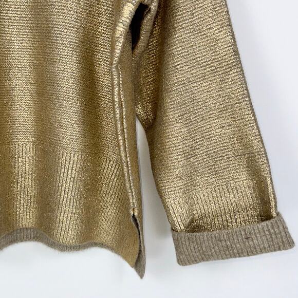 Zara Women's Cracked Metallic Boxy Knit Sweater Small Golden - Picture 5 of 12
